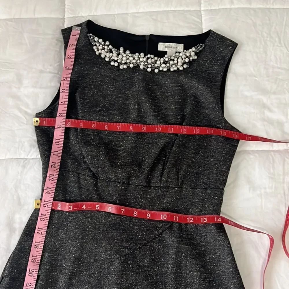 Dress Barn Size 6 Dress Gray Mini Pearl Beaded Scoop Neck Sleeveless Slimming - Picture 12 of 12